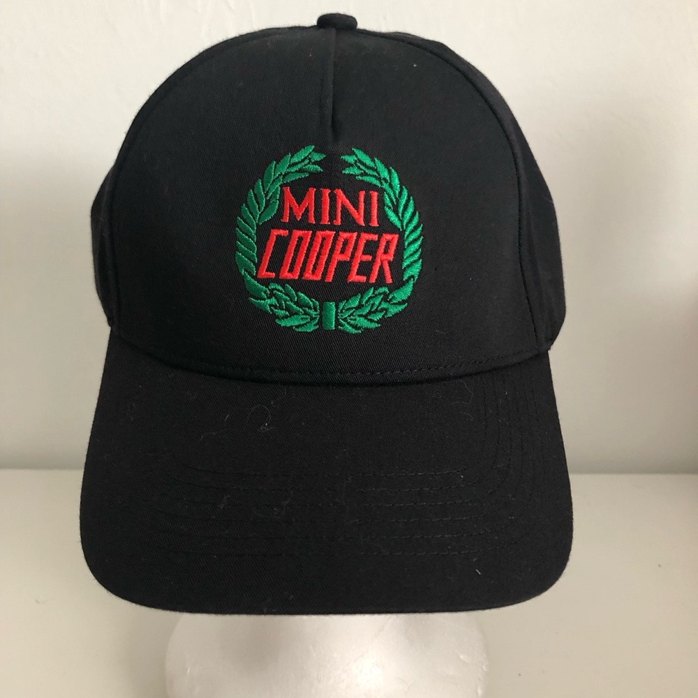 NWOT MINI Cooper Black Baseball Cap with Green & Red Embroidered Logo